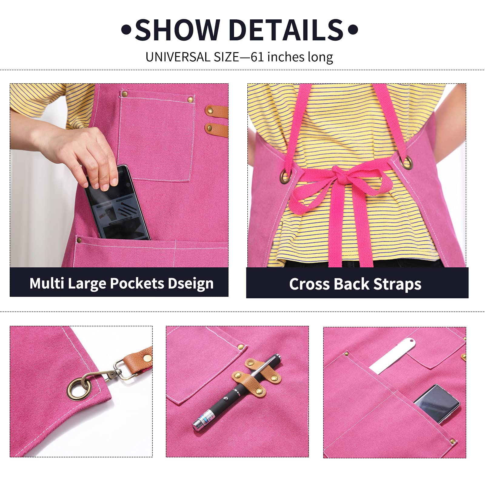 Zomao Apron For Women,Baking Kitchen Cooking Apron With Pockets, Cotton Canvas Cross Back Apron With Adjustable Strap And Large